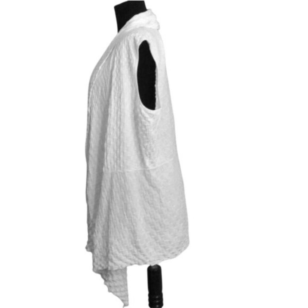 Lafayette 148 New York Size L Sleeveless Textured White Open Front Cardigan Vest - Picture 3 of 7
